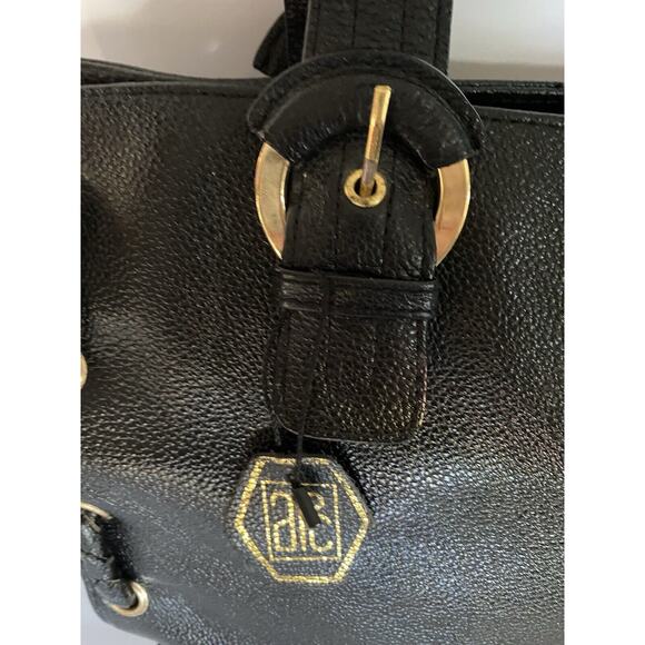 APC Large Blk Pebbled Leather Satchel Braided Accents Gold Hdwe Zip, Slip Pkts - Picture 4 of 16